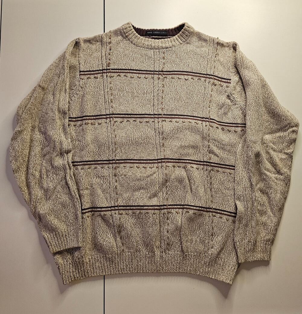 Vintage 90s Studio Bill Blass Sweater Mens XL 100% Cotton Striped Grandpa Knit